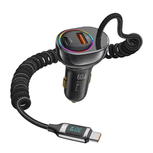 شارژر فندکی 60 وات دو پورت یوسمز مدل CC192 به همراه کابل USB-C